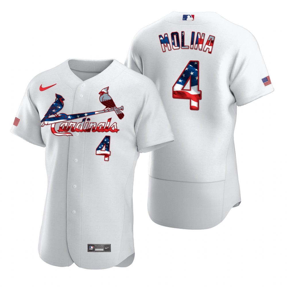 St. Louis Cardinals 4 Yadier Molina Men Nike White Fluttering USA Flag Limited Edition Authentic MLB Jersey